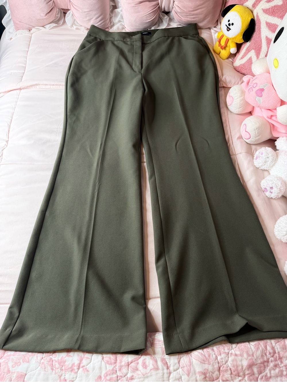 Express Olive Green High-Rise Wide-Leg Pants